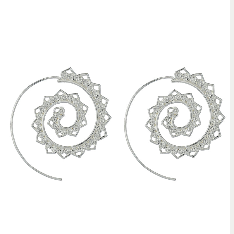 Ethnic Personality Round Spiral Drop Earrings Exaggerated Love Heart Whirlpool Gear Earrings for Women Jewelry