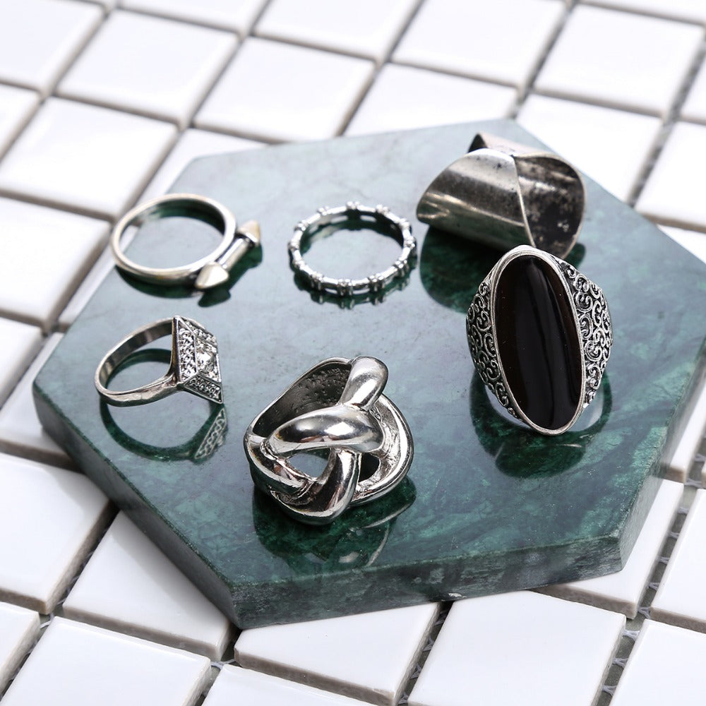 New Hot Bohemian Elephants Ring 10pcs Stone Retro Boho Rings Leaf Eyes same kinds Statement Rings Sets for Women