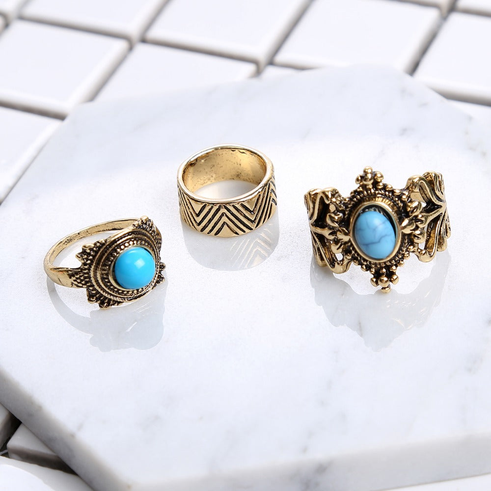 New Hot Bohemian Elephants Ring 10pcs Stone Retro Boho Rings Leaf Eyes same kinds Statement Rings Sets for Women