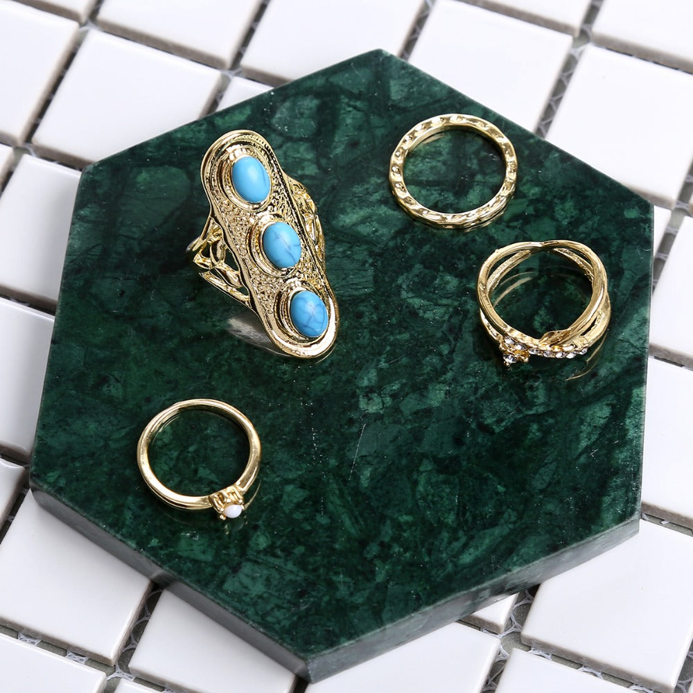 New Hot Bohemian Elephants Ring 10pcs Stone Retro Boho Rings Leaf Eyes same kinds Statement Rings Sets for Women