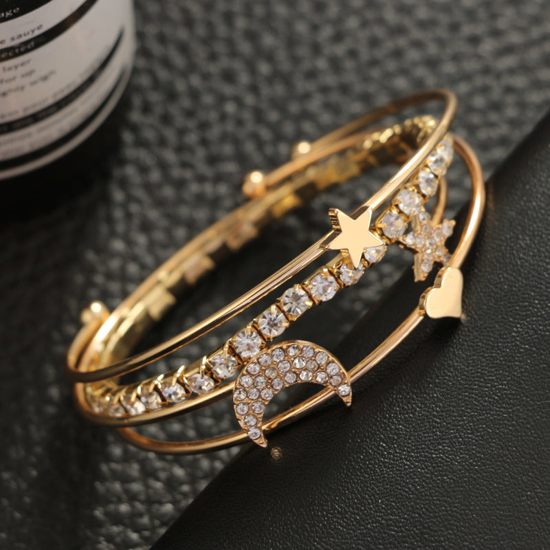 Punk Gold Silver Moon Star Heart Bracelets Set for Women Adjustable Charms Bracelet Bangle Boho Jewelry Pulseras5802