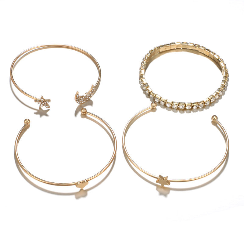 Punk Gold Silver Moon Star Heart Bracelets Set for Women Adjustable Charms Bracelet Bangle Boho Jewelry Pulseras5802
