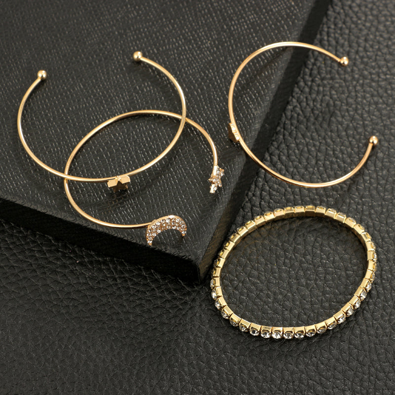 Punk Gold Silver Moon Star Heart Bracelets Set for Women Adjustable Charms Bracelet Bangle Boho Jewelry Pulseras5802