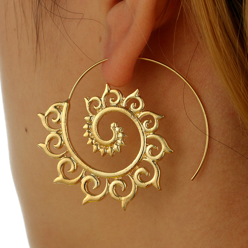 Punk Gold Sliver Hollow Spiral Dangle Earrings Women Ladies Tribal Gear Drop Earring Circle Ear Festival Jewelry 4755