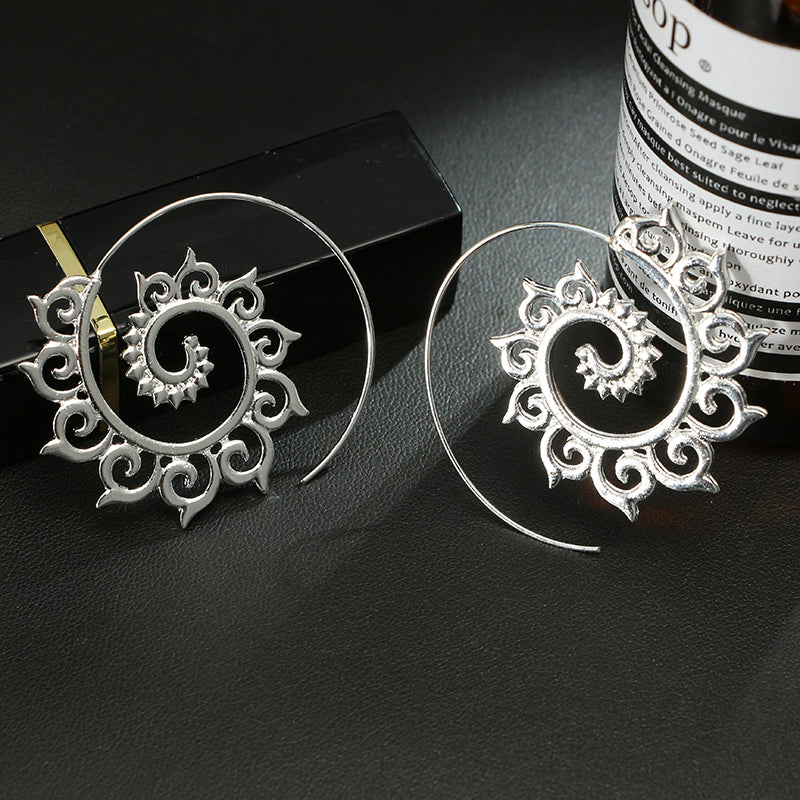 Punk Gold Sliver Hollow Spiral Dangle Earrings Women Ladies Tribal Gear Drop Earring Circle Ear Festival Jewelry 4755