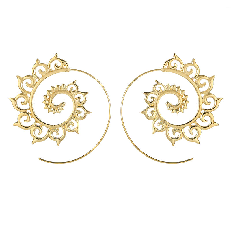 Punk Gold Sliver Hollow Spiral Dangle Earrings Women Ladies Tribal Gear Drop Earring Circle Ear Festival Jewelry 4755