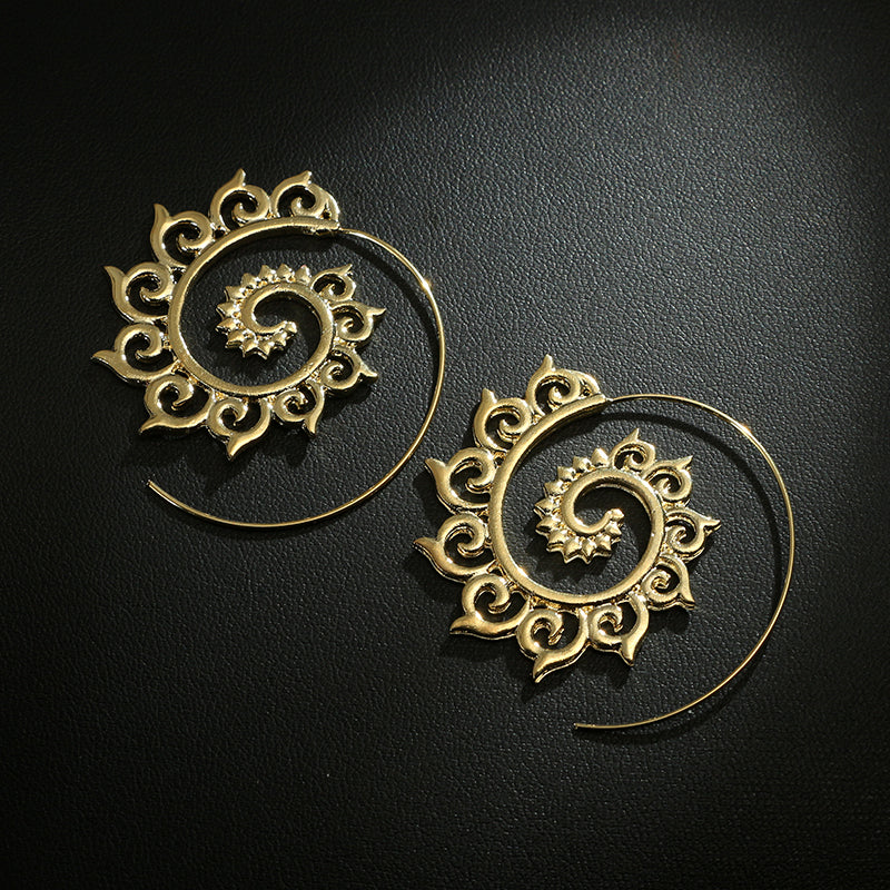 Punk Gold Sliver Hollow Spiral Dangle Earrings Women Ladies Tribal Gear Drop Earring Circle Ear Festival Jewelry 4755