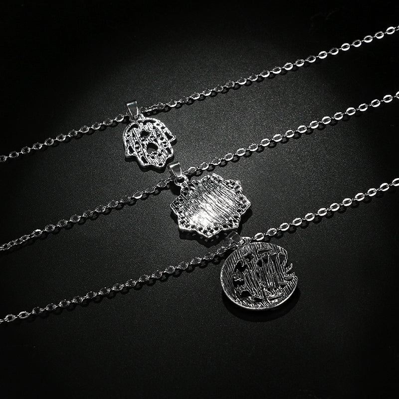 Retro Silver Color Hand Flower Moon Sun Pendant Necklace for Women Girl Charm Layered Necklace Boho Jewelry Collar 5067