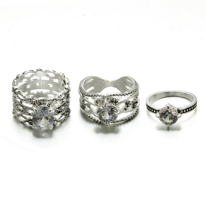Silver Crystal Carveing Rings set for Women Hollow Opal Knukle Midi Rings Set Statement Jewelry Brincos 4180