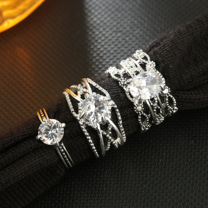 Silver Crystal Carveing Rings set for Women Hollow Opal Knukle Midi Rings Set Statement Jewelry Brincos 4180