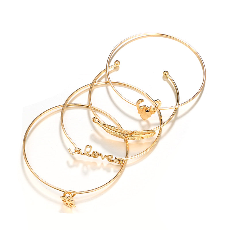 Vintage Leaf Deer Snowflake Bracelets Set for Women Girl Metal Letter Bracelet Statement Pulseras Mujer 5021