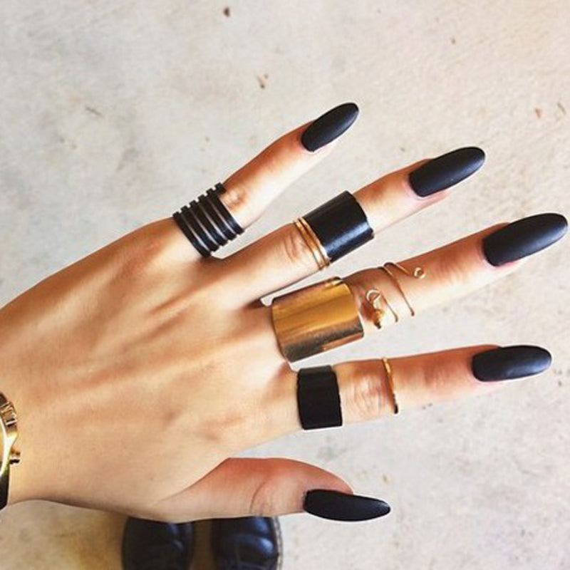 Fashion Black Opening Ring 3 pcs/set Midi Finger Knuckle Ring Set for Women Punk Alloy Finger Rings Boho Jewelry