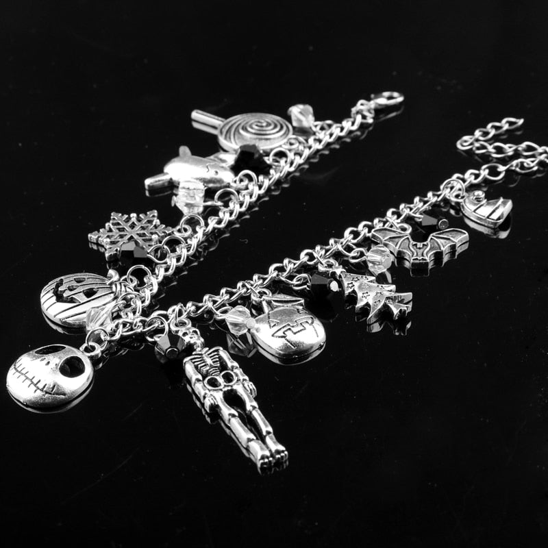 The Nightmare Before Christmas Charm Bracelet Halloween Jack Skellington Sally Snowflakes Skull Pumpkin Bracelet -25