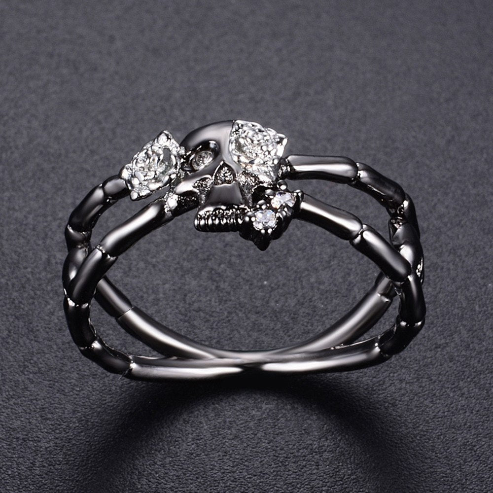 Romad New Popular Gun Black Cross Skull Rose Flower Ring for Women Gothic Engagement Wedding Party Ring Punk Jewelry