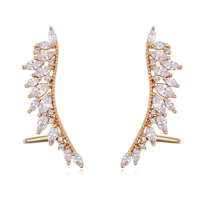 Fashion Wing Ear Cuff Cubic Zirconia Clip Earrings For Women Wedding Party Piercing Earrings Bijoux Mothers Gifts
