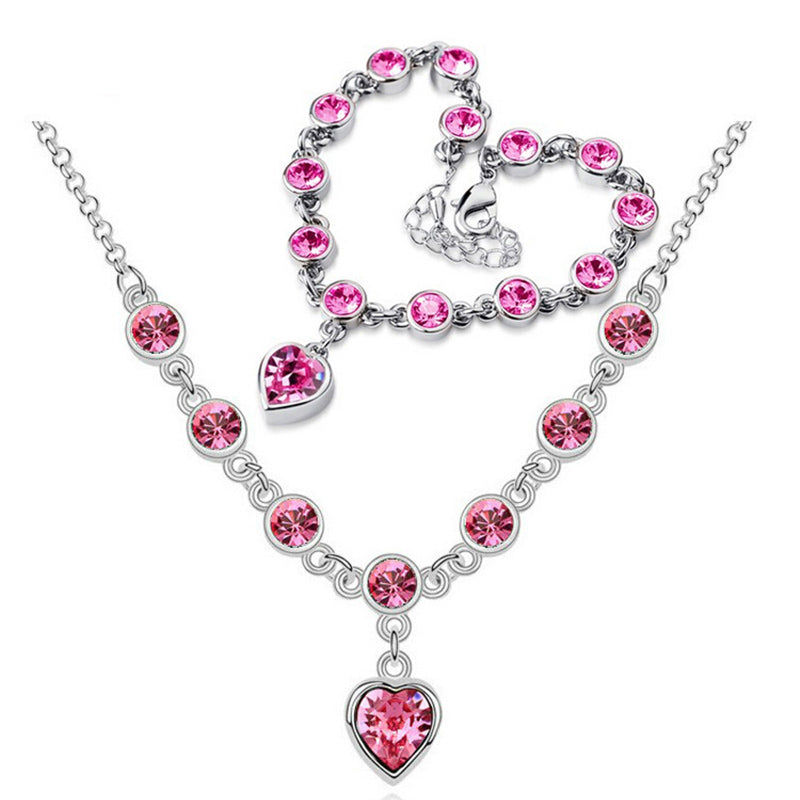 Fashion Romantic Crystal Jewelry Sets For Women Heart Bracelets And Necklace