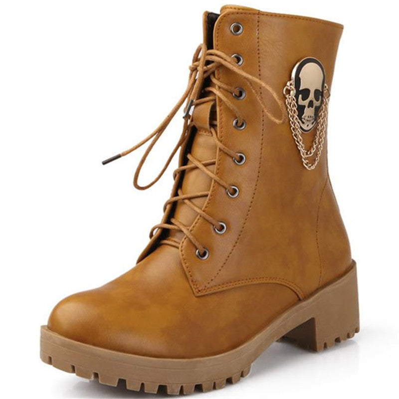 hot sale ankle boots for women skull street lace up platform women's boots fashion ladies autumn winter boots shoe