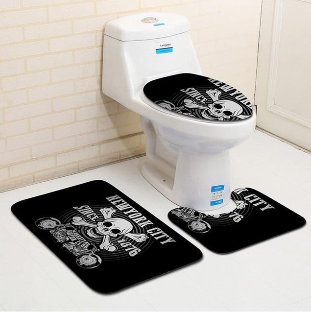 3Pcs Skull Pirate Banyo Paspas Bathroom Carpet U Toilet Bath Mat