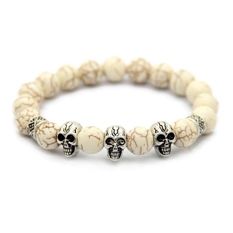 Retail New Jewelry 10mm High Quality Created Stone Beads Antique Silver Color Skull Elastic Bracelets