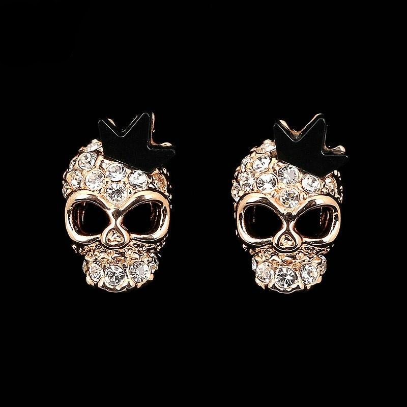 Top Quality Punk Personality skull Stud Earrings Rose Gold Color Jewelry Austrian Crystal Wholesale E705