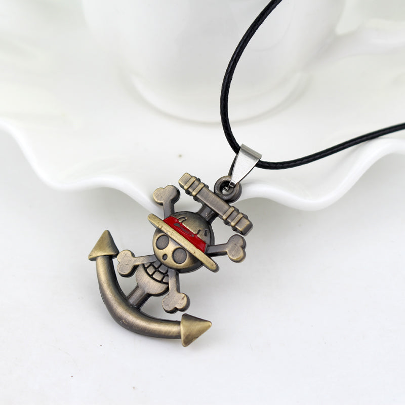 Japanese Anime One Piece Necklace Pirate Luffy Anchor Skull Logo Pendant Necklace Fashion Cosplay Accessories