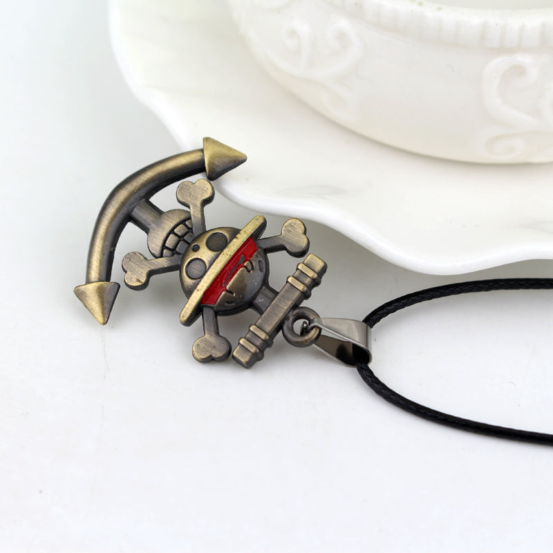 Japanese Anime One Piece Necklace Pirate Luffy Anchor Skull Logo Pendant Necklace Fashion Cosplay Accessories