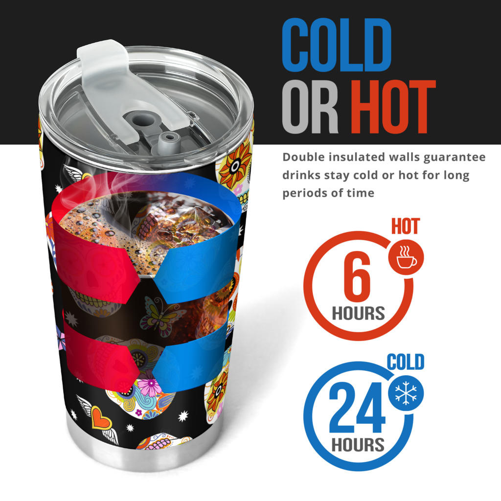 Calaveras skull beer mug, calaveras skull cup, floral skull travel mug, sugar skull coffee mug, dia de los muertos skull travel mug