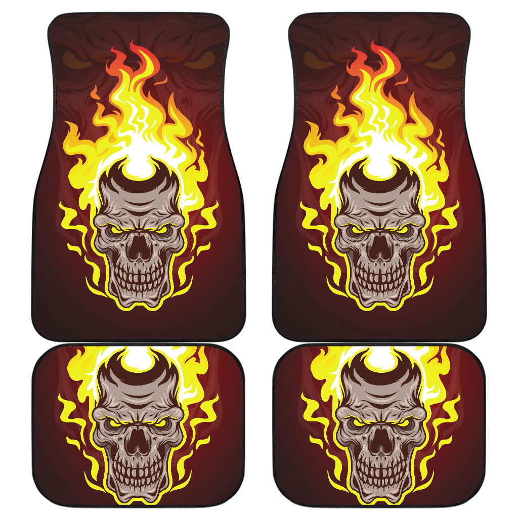 Set of 4 pcs flaming skull car mats