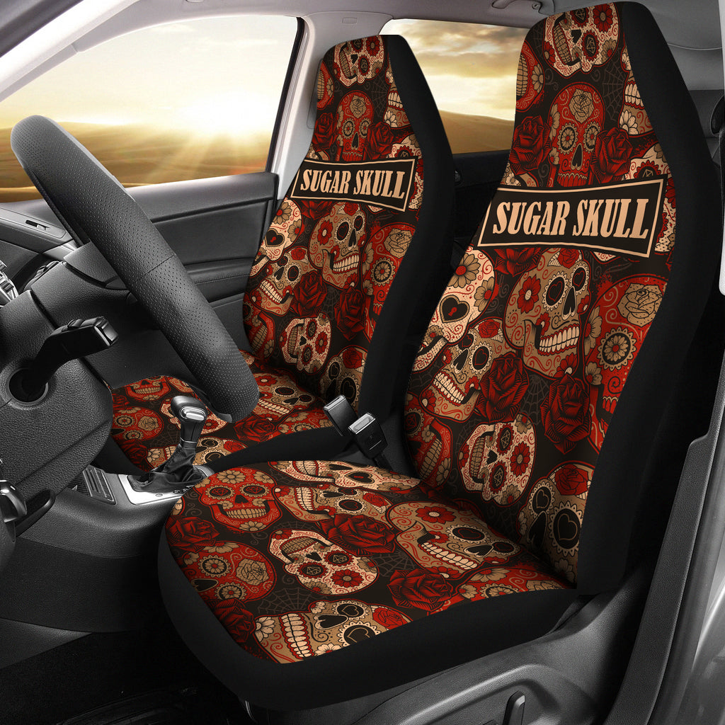 Set of 2 pcs Sugar skull car seat covers