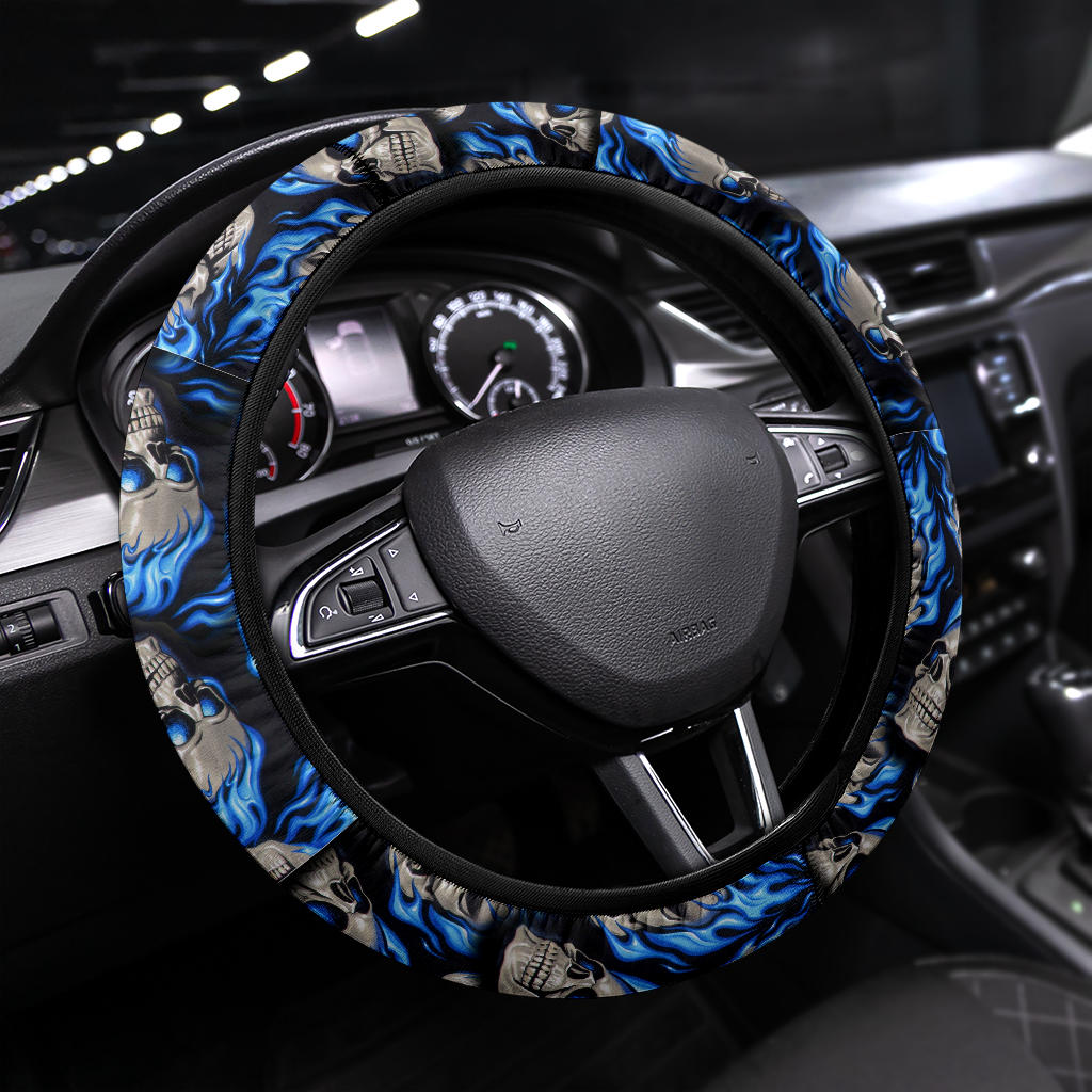 Flaming skull steering wheel cover