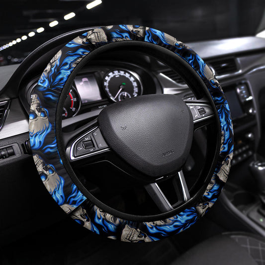 Flaming skull steering wheel cover