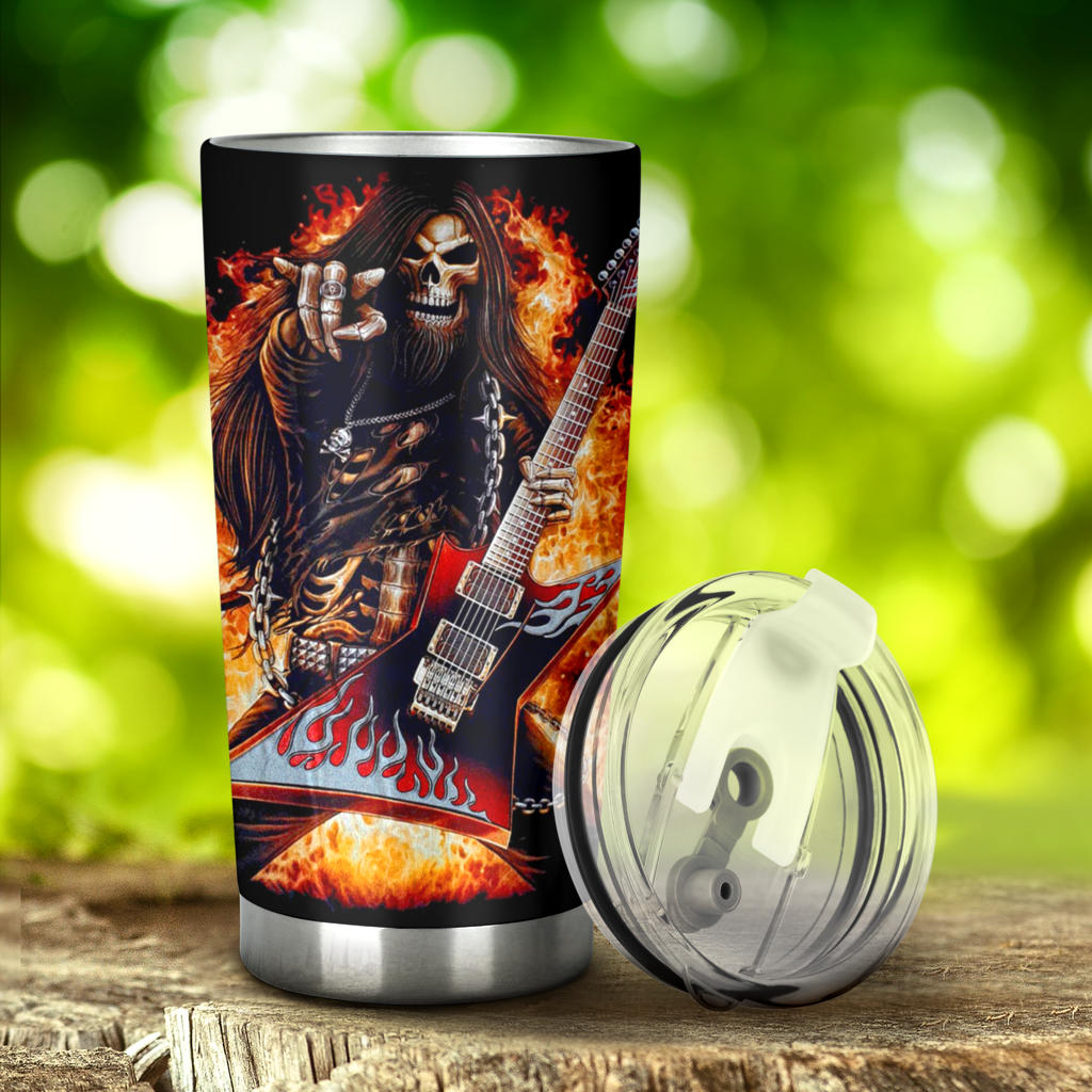 Guitarist grim reaper skull tumbler