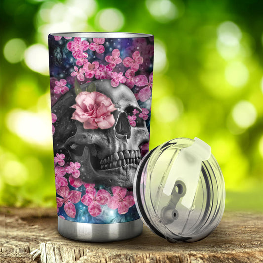 Floral skull tumbler mug cup