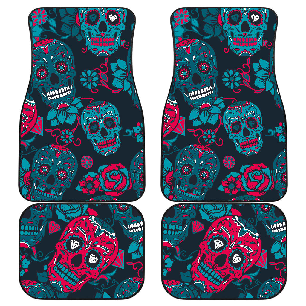 Set of 4 pcs sugar skull car mat