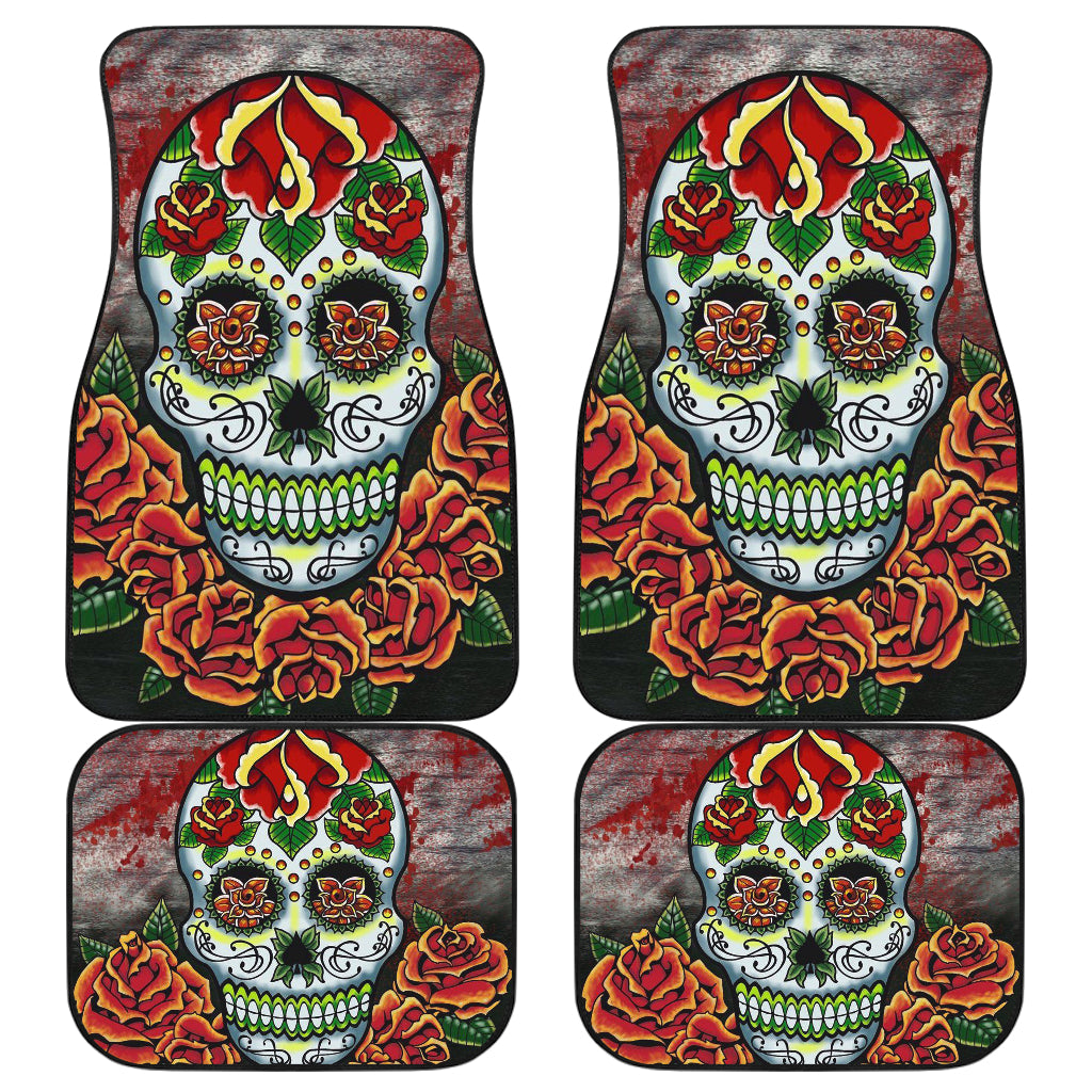 Set of 4 pcs sugar skull car mats