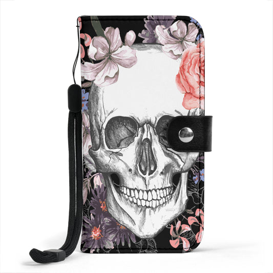 Floral skull wallet phone case