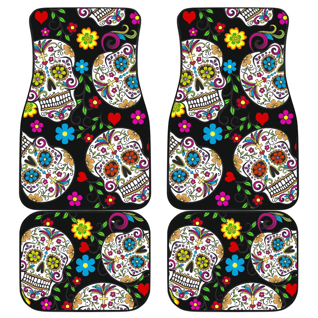 Set of 4 Sugar skull car mats