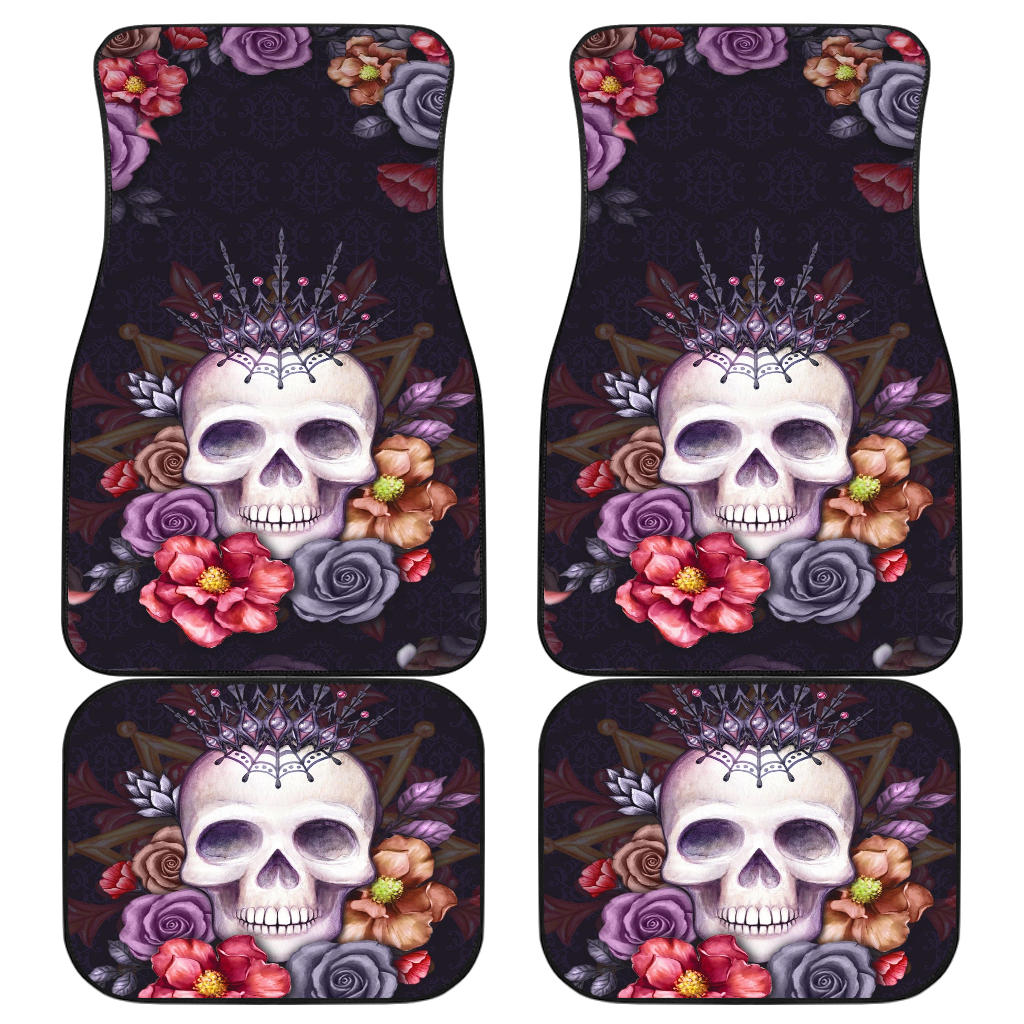 Set of 4 pcs floral sugar skull car mat