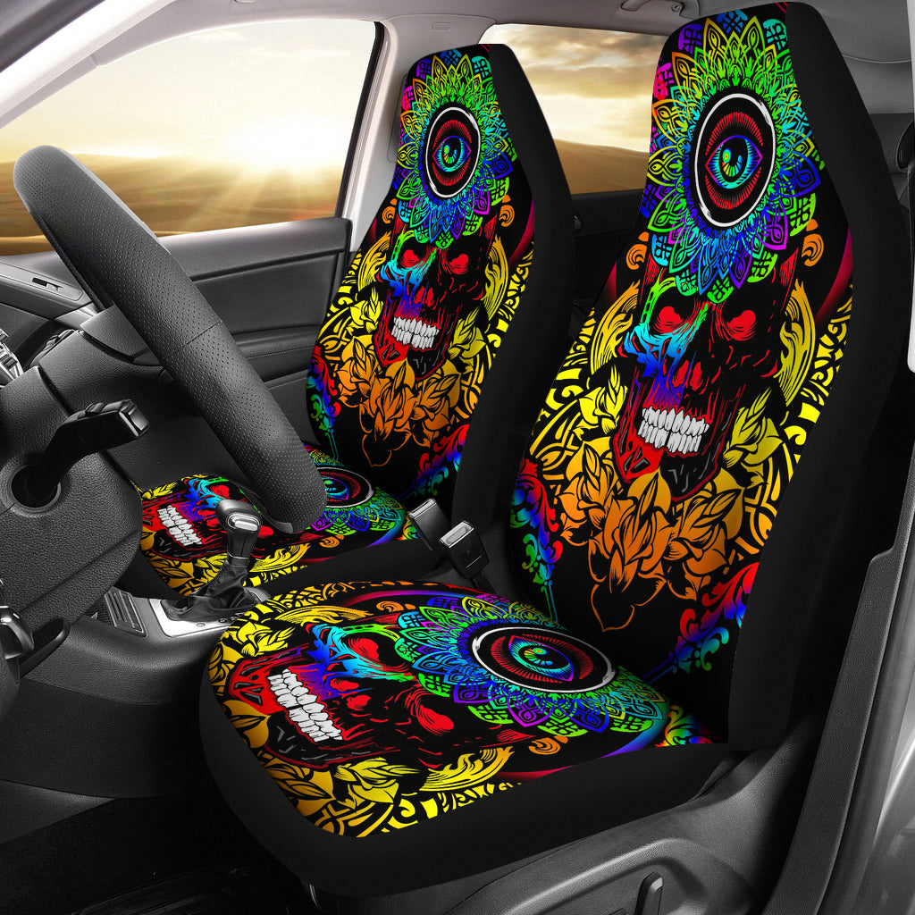 Set of 2 pcs sugar skull car seat covers