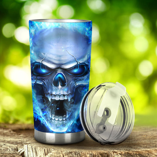 Flaming skull tumbler cup