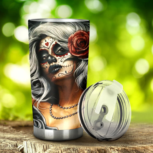 Sugar skull beautiful girl tumbler cup