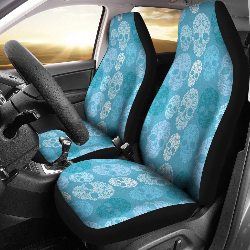 Set of 2 pcs - Skull Gothic Horror Flaming Fire Halloween skull car seat covers