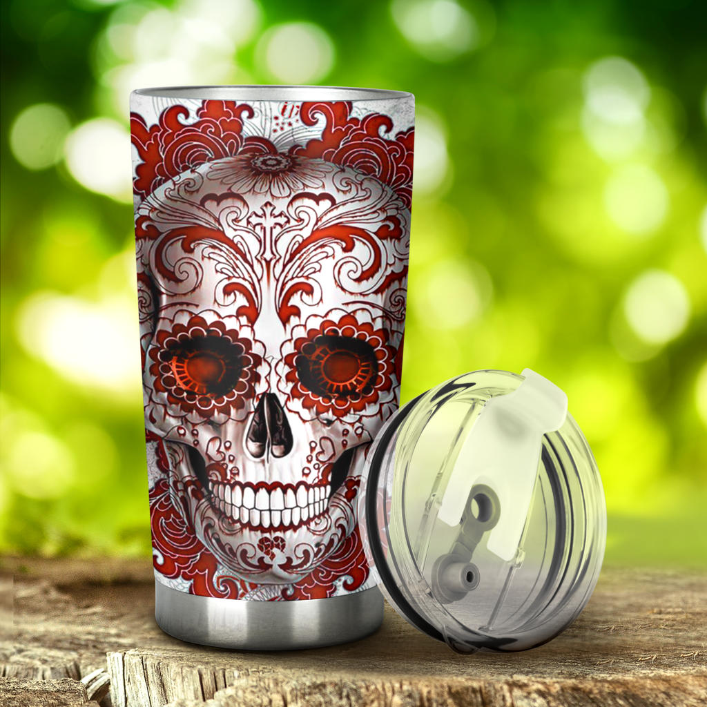 Sugar skull floral tumbler mug cup