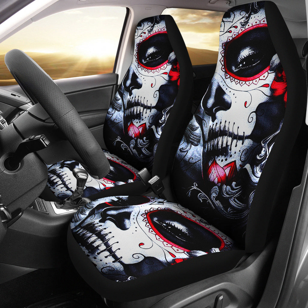 Set of 2 pcs sugar skull beautiful girls car seat covers