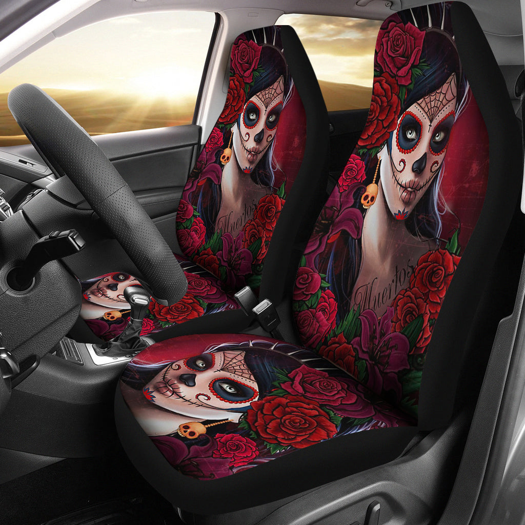 Set of 2 pcs skull girl car seat covers