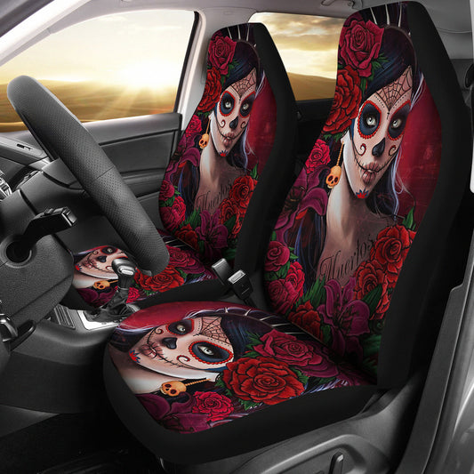 Set of 2 pcs skull girl car seat covers