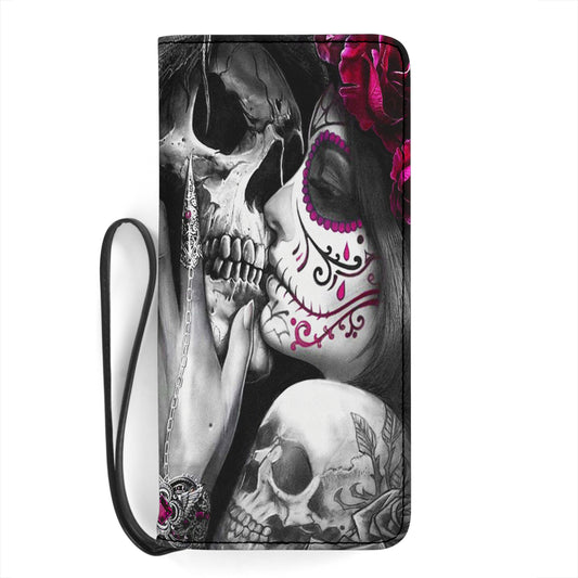 Sugar skull girl kiss grim reaper clutch wallet