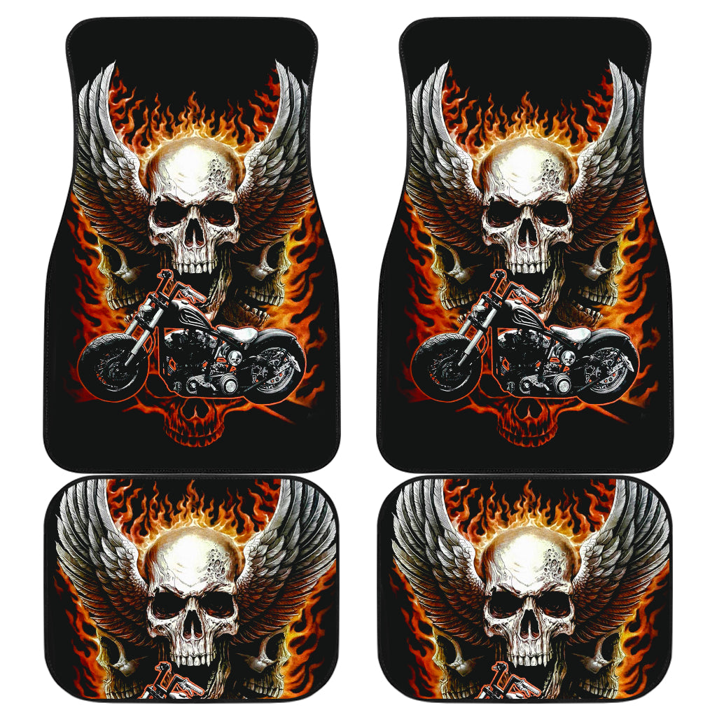 Set 4 pcs wing flaming motorcycle skull car mats