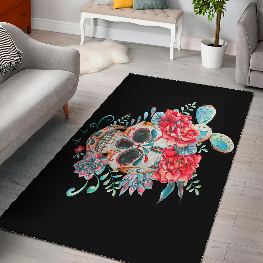 Floral sugar skull rug mat carpet
