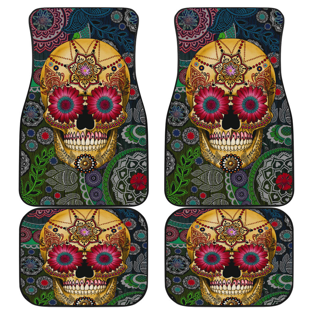Set of 4 pcs sugar skull car mats